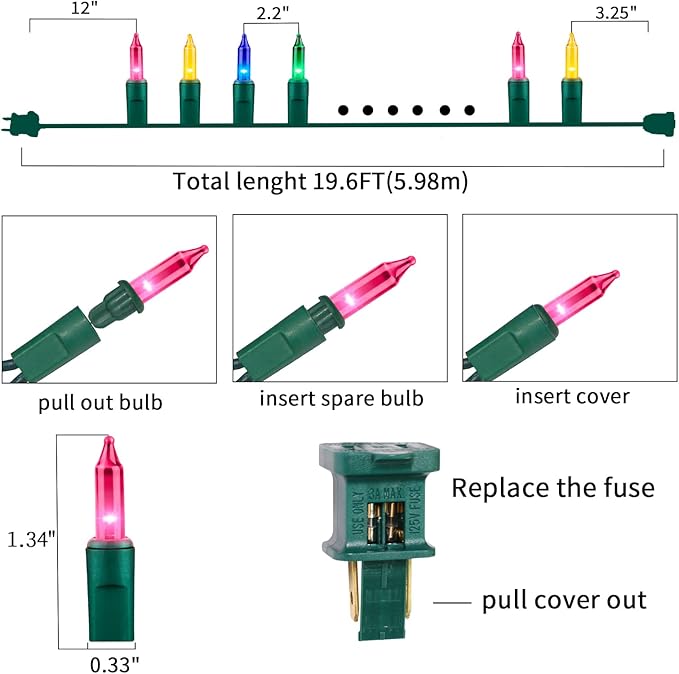 Ultra-Bright Connects End to End Multi Christmas Mini Lights 100L 19.6Ft UL Listed Incandescent Bulb String Light Set for Indoor Outdoor Holiday Garden Party Christmas Tree Garland Decor