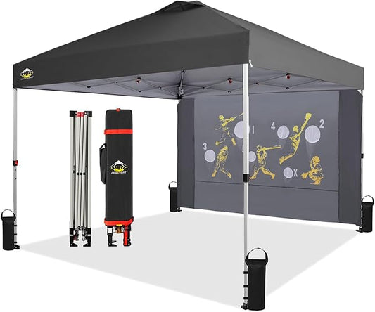 CROWN SHADES 10x10 Pop Up Canopy Tent with Game Netting - Beach Tent with One Push Setup - Outdoor Sun Shade for Events, Parties, Camping with STO-N-Go Cover Bag, Silver Coated Top, Grid Grey