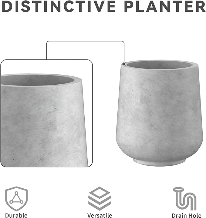 Kante 15.3"+11.6"+8.2" Dia Round Concrete Planter, Large Outdoor Indoor Planter Pots Containers with Drainage Holes and Rubber Plug for Home Garden Patio, Natural Concrete