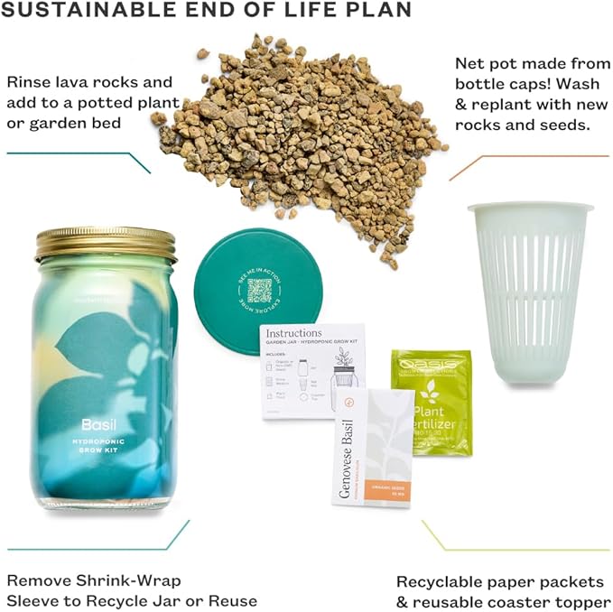 Modern Sprout Mason Garden Jar - Self-Watering Hydroponics Growing System Kit with Organic Herb Seeds - Jar Planter for Indoor Herb Garden - Seed Starter Kit - Home Decor & Gifting - Rosemary