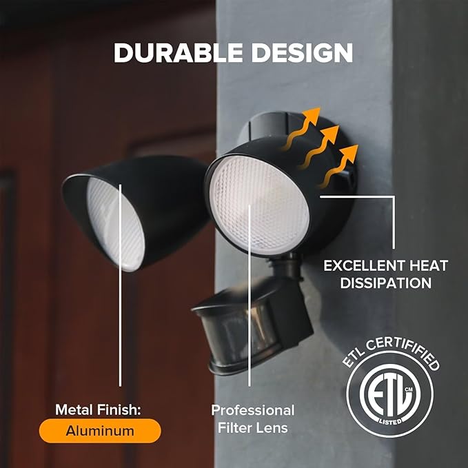 UME 2 Pack 32W 3500 Lumen LED Security Lights Motion Sensor Light Outdoor, 5000K Daylight, IP65 Waterproof, Dusk to Dawn, Motion Detector Flood Light for Garage, Yard, Porch-Black