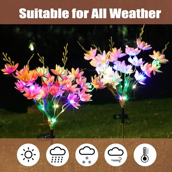 GUOCHENG 4 Pack Solar Flower Lights Outdoor Garden, Denser 5-Head Snow Lotus Solar Flower Decor, 4-Color Light & 2 Lightning Modes for Outside Yard Patio Cemetery Decorations(Colorful)