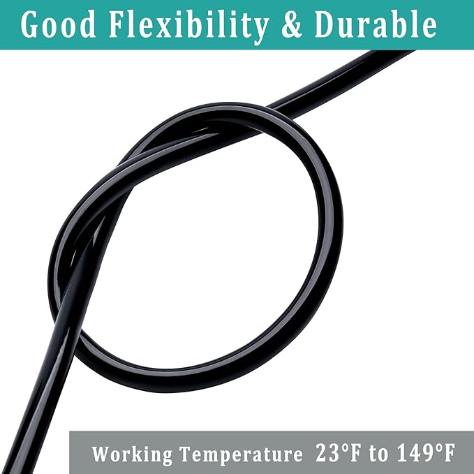 5/8" id - 25ft Black Vinyl Tubing Flexible PVC Tube Hybrid Hose Transfer Water Fuel Gas for Pond Fountain Garden Waterfall, Durable and Safe, with 2 Hose Clamps