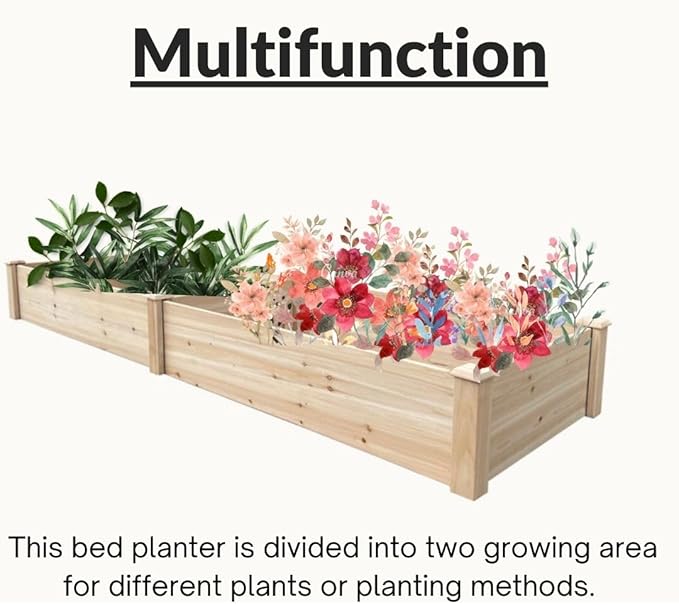 BTExpert 8ft x 2ft Horticulture Raised Garden Beds Elevated Planting Divisible Large Wooden Planter Box Kit Stand for Vegetable Herbs Flower Backyard Patio Balcony Bed Liner Outdoor Clear Natural Wood