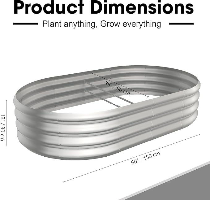 5x3x1ft Oval Galvanized Raised Garden Bed Outdoor 9-in-1 Large Metal Modular Planter Box Raised Beds for Gardening,Vegetables,Fruits,Flowers & Herbs (Silver)