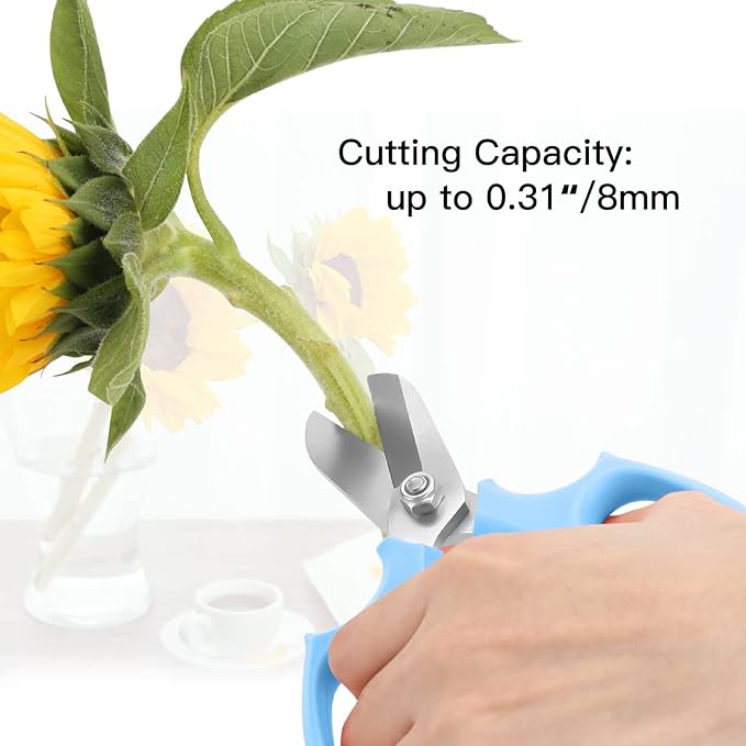 Flower Scissors, Strong Floral Shears, Premium Steel Garden Pruning Shears Floral Fruits Leaf Scissors Hand Pruner Snip Trimming Tool for Gardening Flower Arrangement, Light Blue