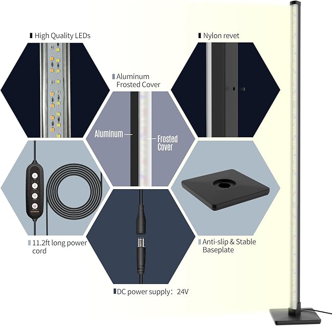 GLOWRIUM Standing Grow Light for Indoor Plants,60in Full Spectrum Vertical Plant Light,3 Light Modes,Auto-Timer,6-Level Dimmable,Suitable for Wide Area Coverage in Indoor Plants (4-Section)