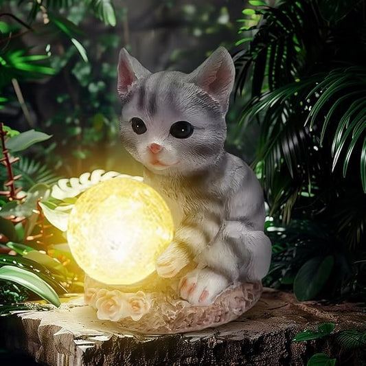 coolboy Solar Cat Outdoor Garden Statue,Waterproof LED Lights Outdoor Decor,Solar Lantern Indoor Figurines,Resin Cat Ornament for Patio Garden Table Decor