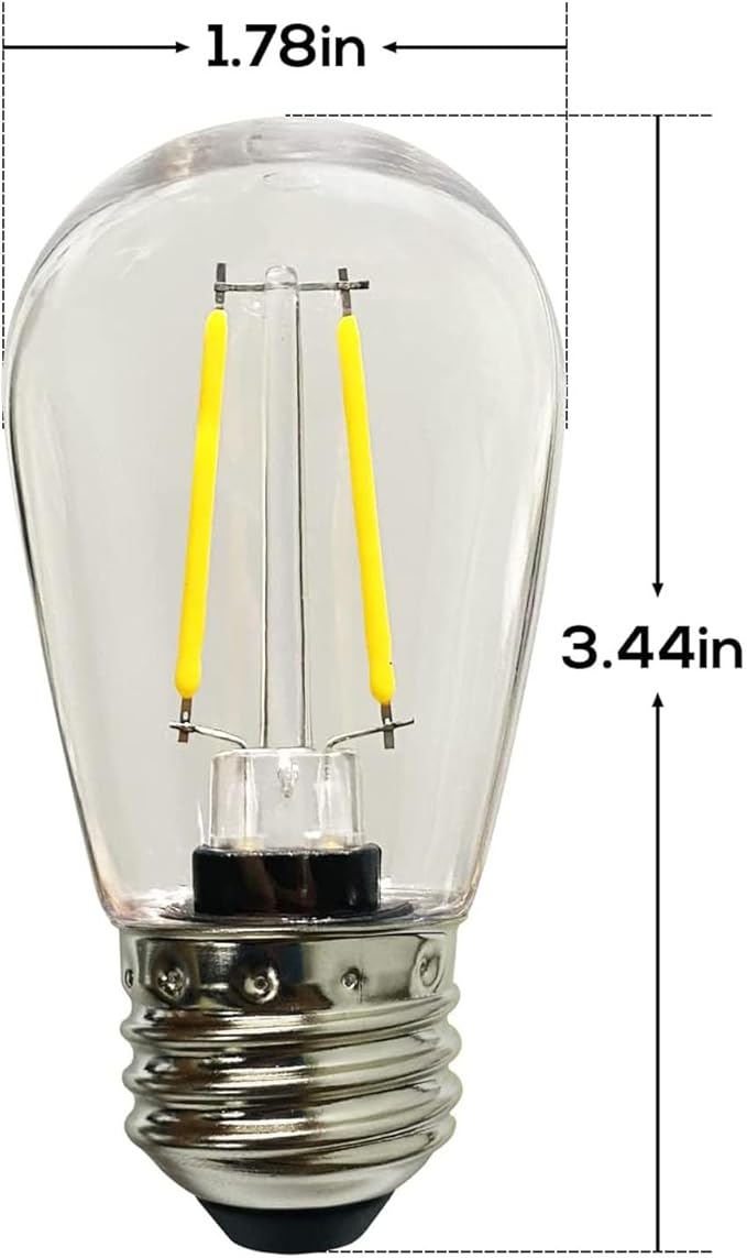 Banord 5 Pack Dimmable 2W S14 Replacement LED Bulbs, 2700K Warm White Waterproof Outdoor String Lights Vintage LED Filament Bulb, Shatterproof E26 Screw Base Edison Light Bulbs