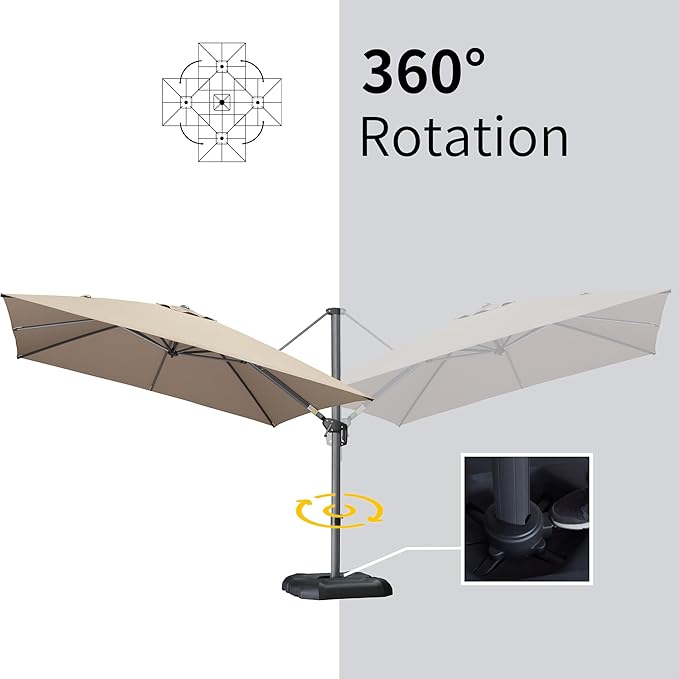 PURPLE LEAF 10 Feet Square Cantilever Umbrella Patio Umbrella with Base Outdoor Umbrella Aluminum Offset with 360-degree Rotation for Garden Deck Pool Patio Taupe