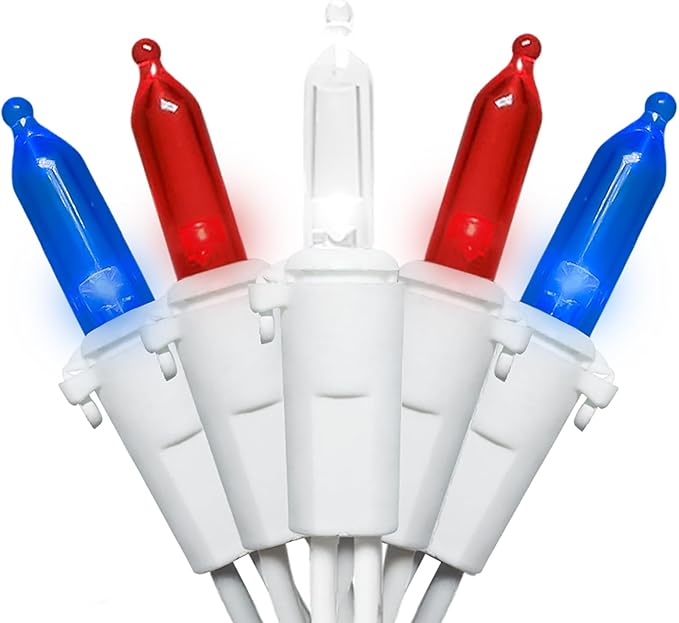 MULTI-SPARKING Red White and Blue LED Christmas Lights - 100 Count 4th of July Patriotic String Lights for Tree, Party, Independence Day Decorations, 33 Feet White Wire, UL Certified, Connectable