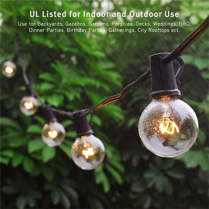 GOOTHY 50FT Outdoor Globe String Lights, G40 Patio Lights Outdoor Waterproof with 53 Clear Bulbs, Hanging Indoor Porch String Lights for Garden Bistro Party Outdoor Balcony Decorations- Black Cord
