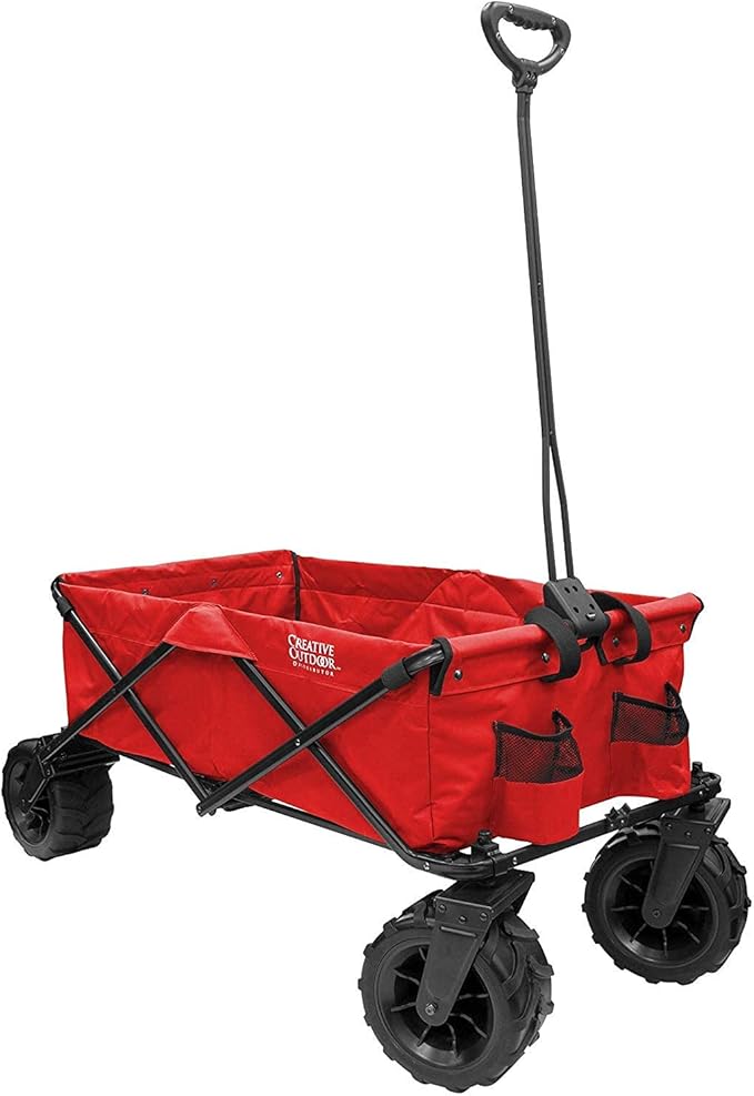 Creative Outdoor Wagon for Kids Push Pull Collapsible Stroller Giant All-Terrain Folding Cart | XXXL Monster Series Wagons | Outdoor Garden & Tailgate | Red