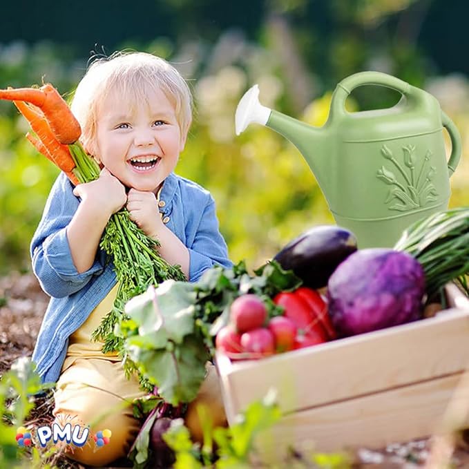 PMU 2 Gallon Watering Can - Garden Watering Can for Indoor & Outdoor Plants - Plastic Water Can with Detachable Sprinkler Head - Large Water Pot, Made in USA - Sage Green Pkg/1