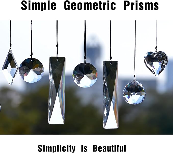 2PCS 5" Large Crystal Sun Catcher Prisms, STINO Hanging Suncatchers with Glass Prism, Rainbow Maker for Windows, Balcony, Kitchen, Garden Decoration (1, Net Rectangle Clear 2Pcs)