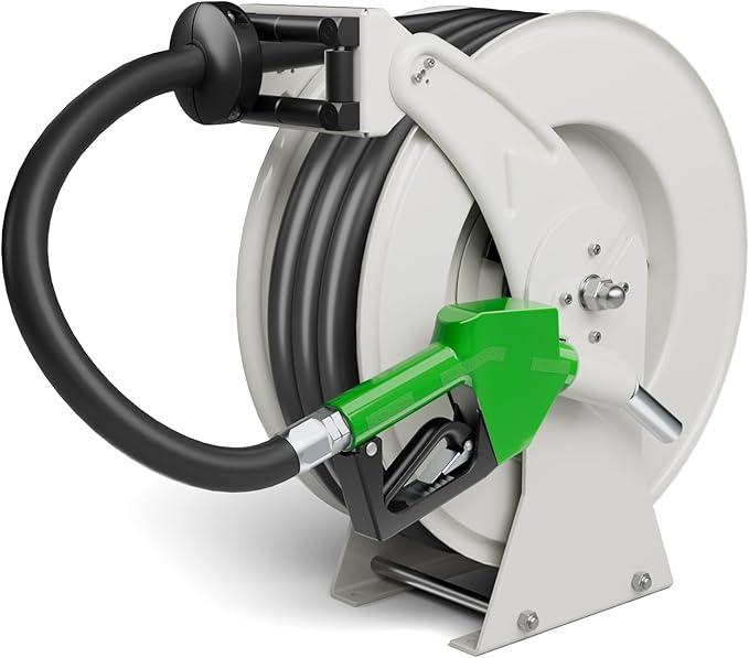 Fuel Hose Reel, 3/4" x 33FT Retractable Hose with Refueling Nozzle, 300 PSI Heavy-duty Steel Construction, Diesel Fuel Kerosene Reel Used for Aircraft Ship Vehicle Tanker Truck