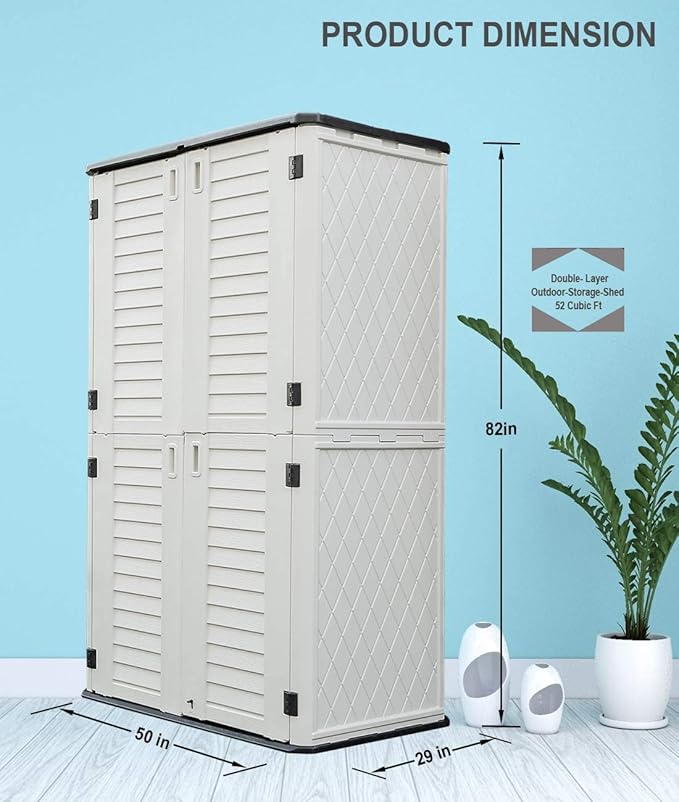 HOMSPARK Storage Shed Weather Resistance, Multi-Purpose Outdoor Storage Cabinet for Backyards and Patios, Horizontal Storage Shed for Lawnmower, Patio Accessories (White, Tall - 53 cu.ft)