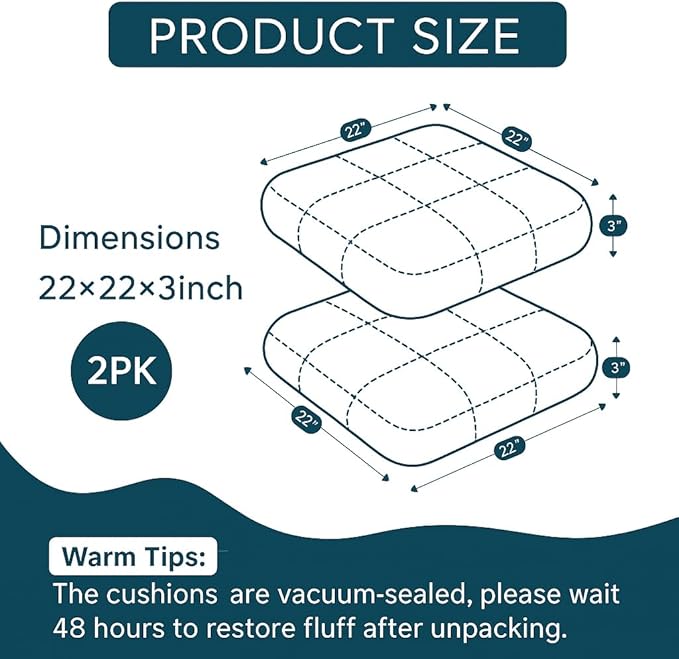 Codi Outdoor Seat Cushions for Patio Furniture 22x22 Inch, Waterproof Chair Cushion with Textured Fabric, Handles & Adjustable Straps, Fade Resistant - Set of 2, Beige