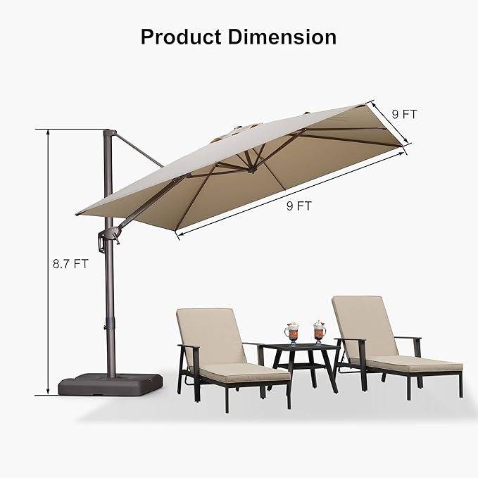 PURPLE LEAF 9 Feet Patio Umbrella Square Cantilever Umbrella Outdoor with 360° Rotation and Aluminum Offset Hanging for Pool Deck Garden Backyard, Beige