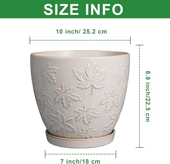 Pots for Plants 10 Inch - Ceramic Planter Large Plant Pot for Indoor Plants Outdoor Round Flower Pot with Drainage Hole and Saucer Home Garden Decor White