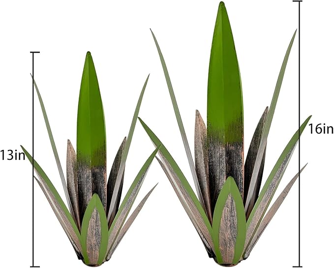 Metal Agave Plant Garden Art, 2 Pack Big Tequila Rustic Sculpture, Rustic Metal Agave Plants Garden Lawn Home Ornaments, for Yard Stakes, Garden Figurines, Outdoor Patio (2 PCS Green-b)