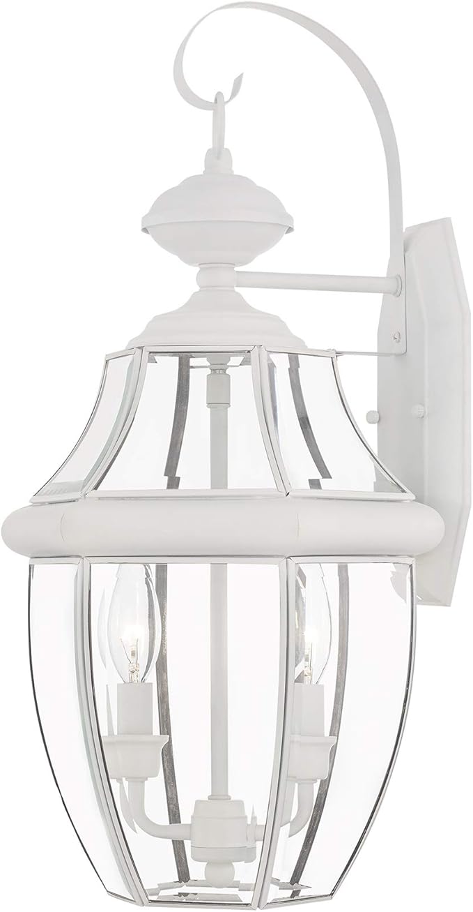 Livex Lighting 2251-03 Outdoor Wall Lantern with Clear Beveled Glass Shades, White
