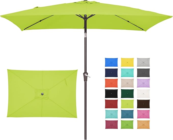 JEAREY 6.5x10 ft Rectangular Patio Umbrellas Outdoor Market Umbrella with Push Button Tilt and Crank, Rectangle Table Umbrella 6 Sturdy Ribs UV Protection for Pool Garden Backyard Deck, Apple Green