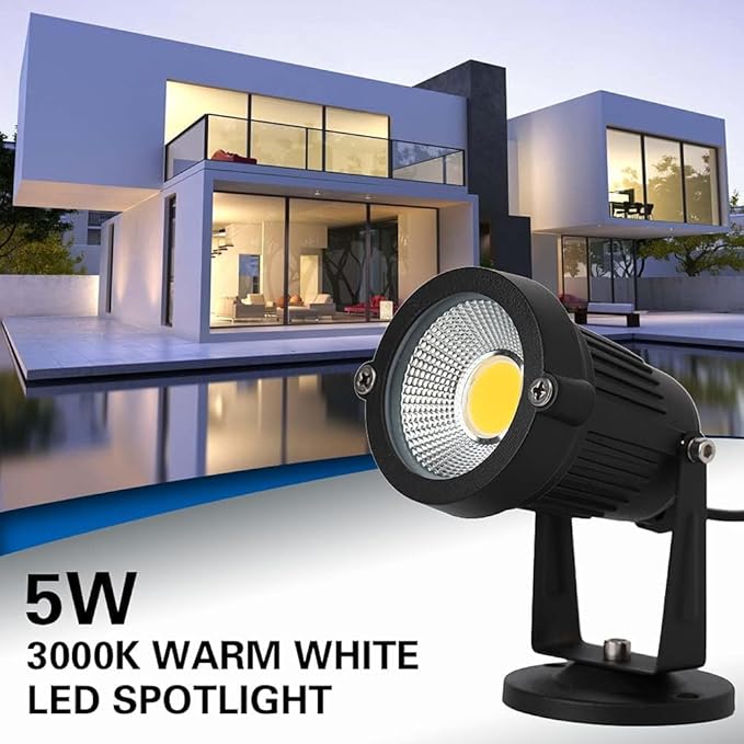 110V Landscape Spotlight,LED Landscape Lighting Outdoor for Flag Pole Light,IP65 Landscape Lights 3000k Garden Light 6FT Cord with US 3 Prong (Base,Stake Included) (5, Watts)