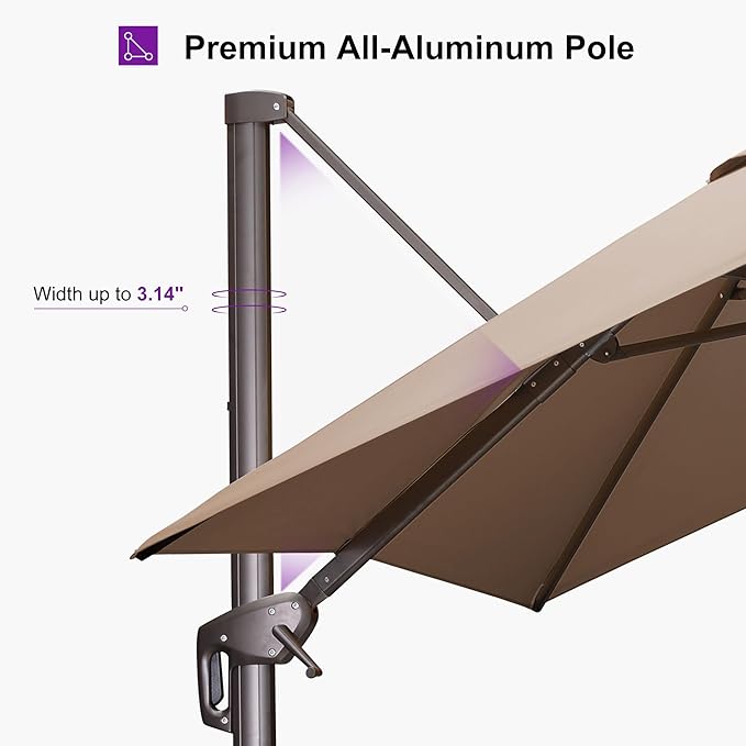 PURPLE LEAF 9 Feet Patio Umbrella Square Cantilever Umbrella Outdoor with 360° Rotation and Aluminum Offset Hanging for Pool Deck Garden Backyard, Taupe