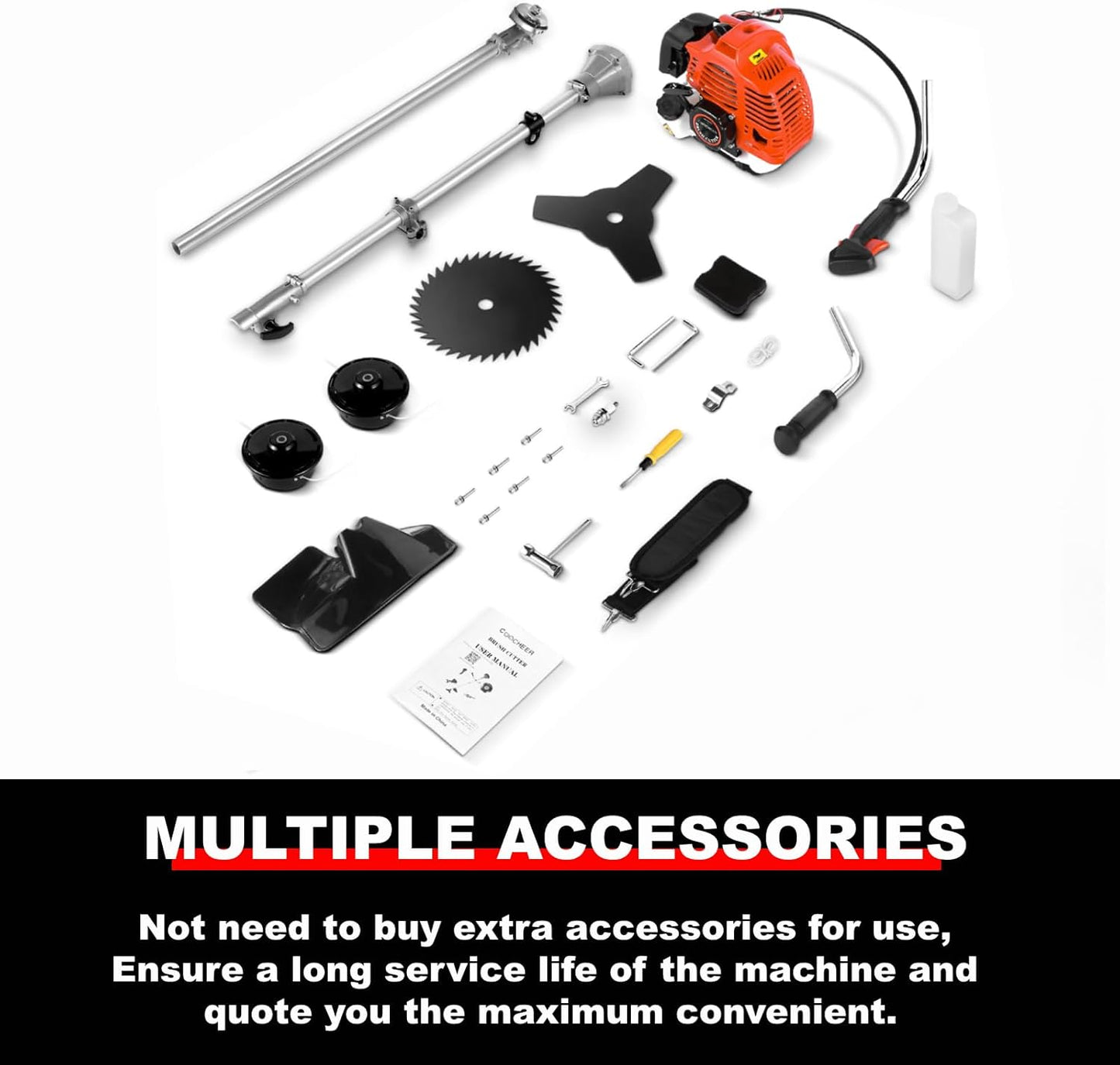 COOCHEER 58cc Gas Weed Eater, 4 in 1 String Trimmer 2-Cycle Gas Powered Brush Cutter Weed Wacker with 18.5’’ Cutting Path, Straight Shaft Weed Trimmer Grass Cutter for Yard, Lawn, Garden Care, Red