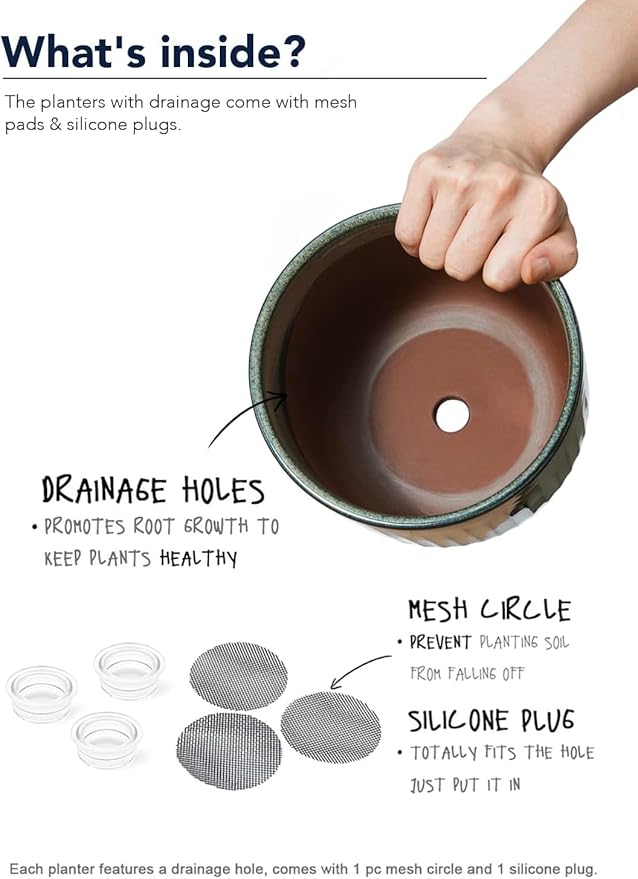 LE TAUCI Ceramic Planters for Indoor Plants, 8.3+6.9+5.7 inch Plant Pots with Drainage Holes, Cylinder Flower Pot for Indoor House Plant, Set of 3, Glaze Dark Olive