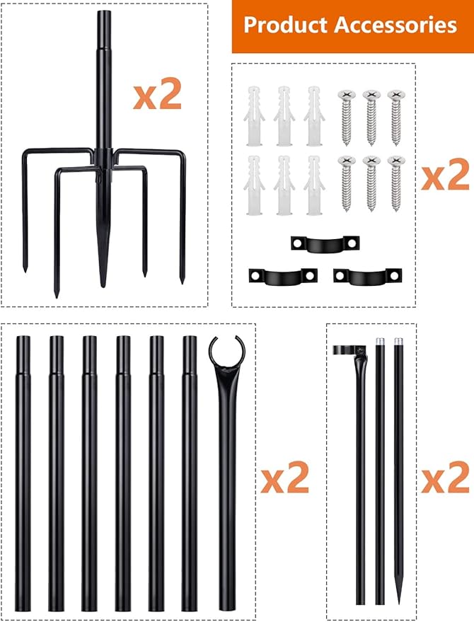 LOPANNY String Light Poles - 2 Pack 9.8FT Ft Light Poles for Outside String Lights,Outdoor Light Poles with Fork,Metal Poles Stand for Patio Deck Backyard