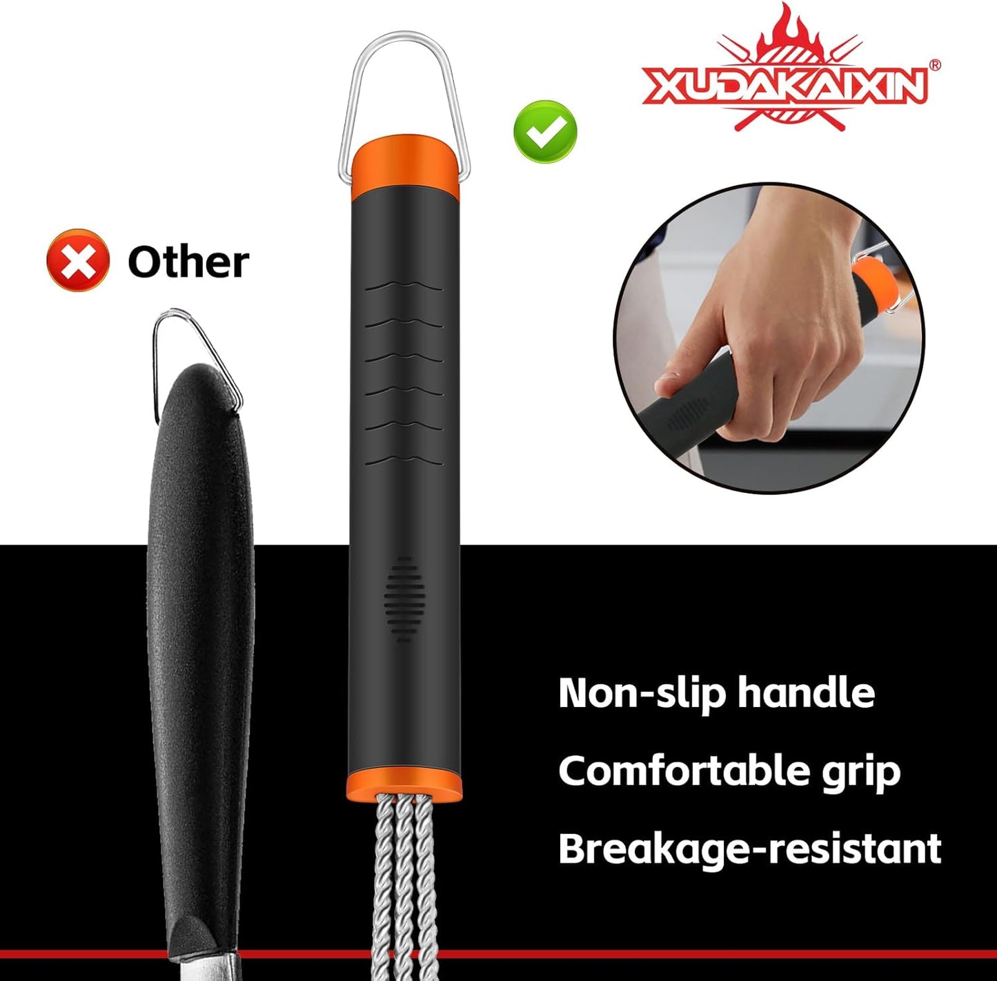 Grill Brush and Scraper, Safe Nylon Bristles Barbecue Triple Scrubbers Cleaning Brush for Cast Iron Grates/Porcelain/Weber Gas/Charcoal Grill，Extra Strong BBQ Cleaner Accessories (Red)