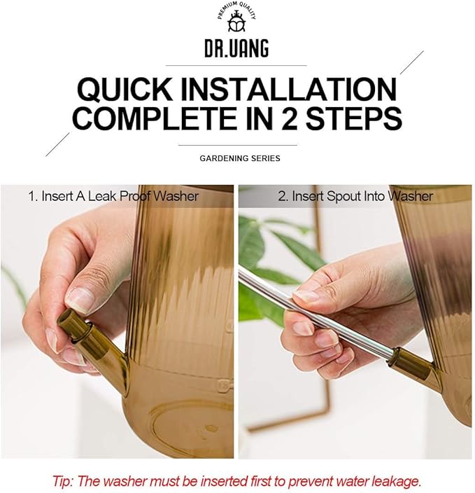 Small Watering Can Indoor Plants with Long Spout (1L, Amber Brown)