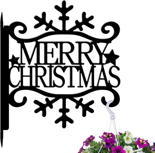 peacoblue Iron Plant Hangers Hooks for Outdoor Indoor Hanging Plants Flower Fern Pots Lantern Bird Feeder,11.5"x14.3" Weather Resistant Metal Wall Holder for Porch Garden Farmhouse(Merry Christmas)