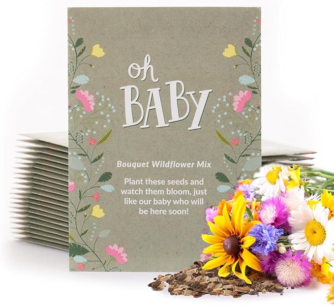 BENTLEY SEED CO. Oh Baby Seed Packets|Girl or Boy Baby Shower Favors for Guests | 25 Wildflower Seed Packets | Pre-Filled | Bouquet Wildflower Mix | Non-GMO Seeds | Gender Neutral | Eco-Friendly Gift