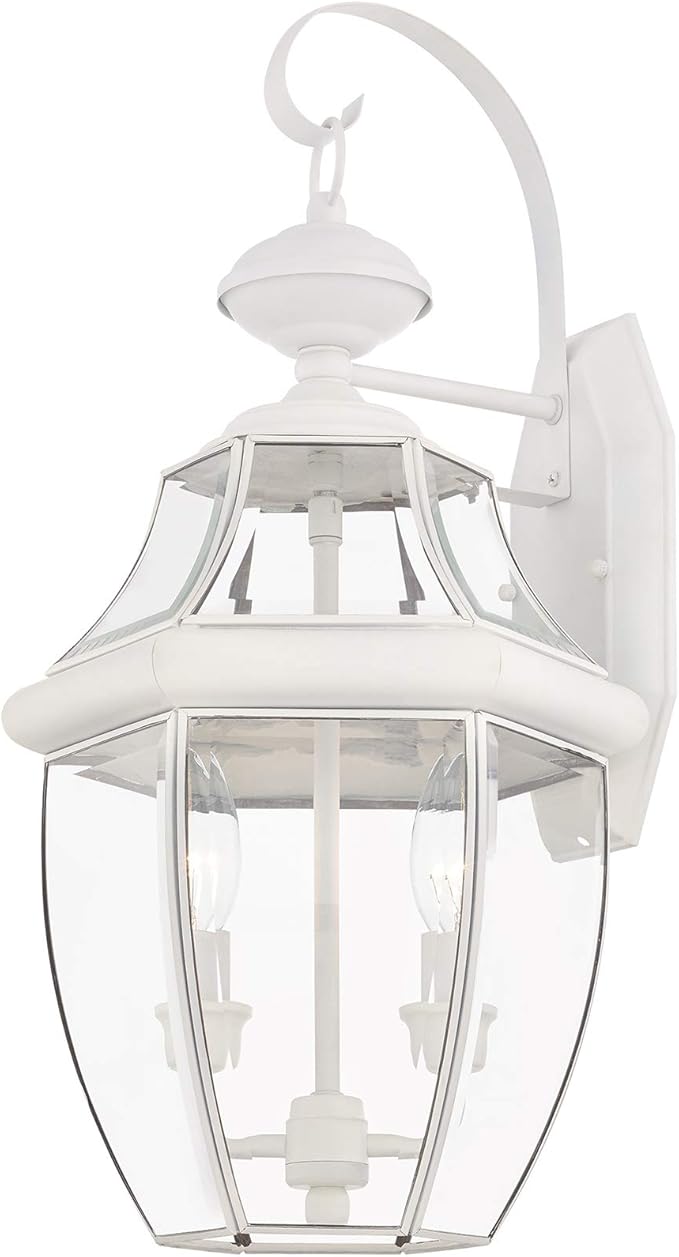 Livex Lighting 2251-03 Outdoor Wall Lantern with Clear Beveled Glass Shades, White