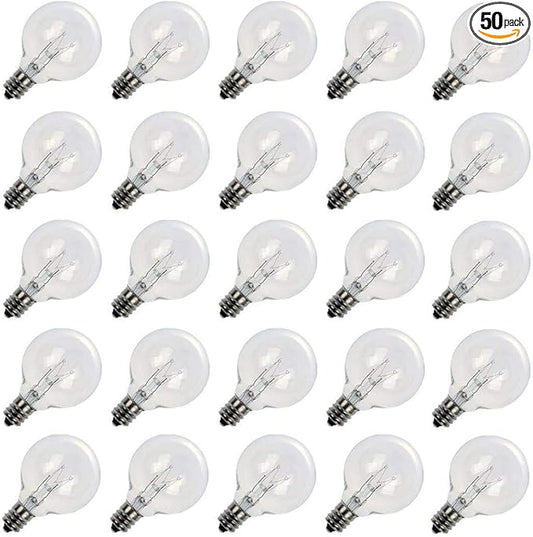 Brightown G40 Replacement Light Bulbs, 5W Clear Globe Bulb fits E12 C7 Candelabra Screw Base Sockets, 1.5 Inch Dimmable Light Bulbs for Indoor Outdoor Patio Decor, Pack of 50