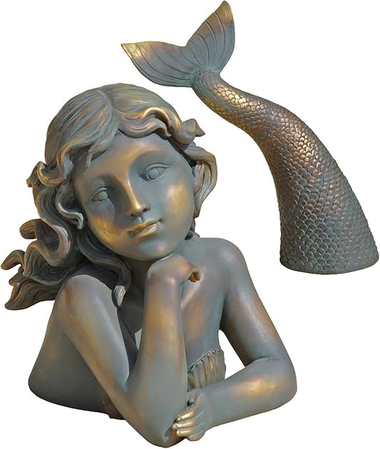 Design Toscano QL30330 Merissa Siren of The Sea Mermaid Garden Statue, Faux Verdigris Finish