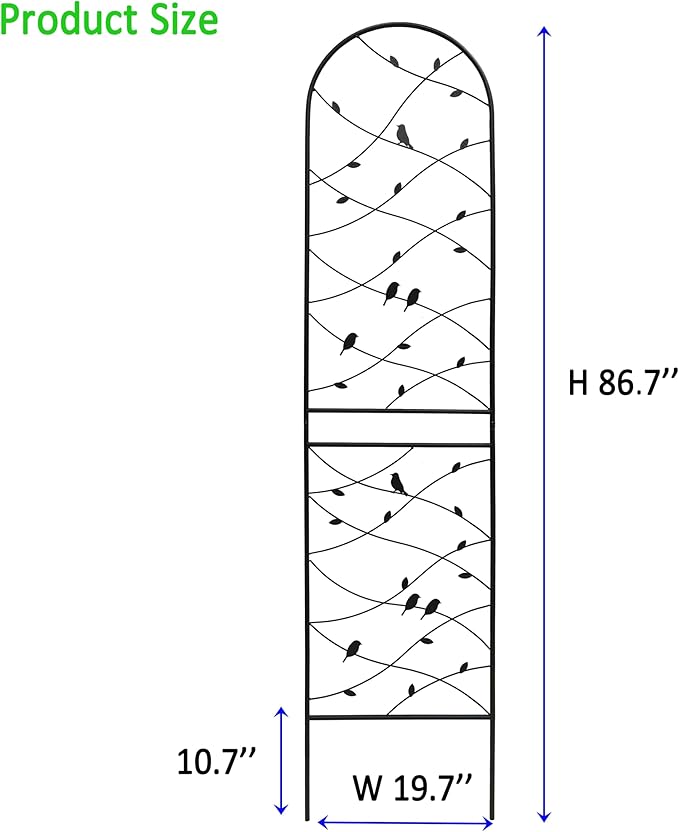 Metal Garden Trellis Rustproof Trellis for Climbing Plants Outdoor Flower Support Bird Deco (Black-4 Pack, 86.7"x19.7")