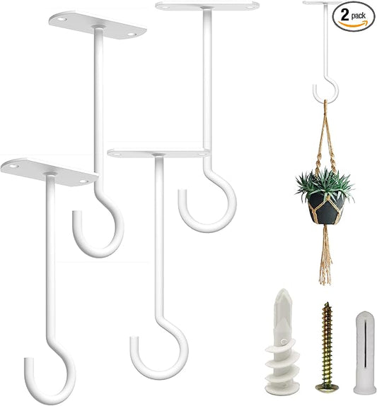 NACETURE Ceiling Hooks for Hanging Plants 4 Pack - Square Wall Mount Plant Hanger Indoor Hanging Hooks Metal Plant Bracket Iron Lanterns Hangers for Wind Chimes, Planters (5" White 4 Pack)