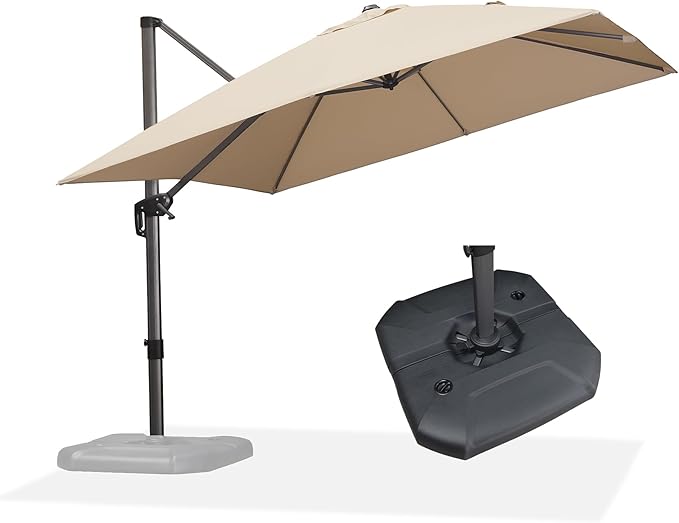 PURPLE LEAF 10 Feet Patio Umbrella with Base Outdoor Cantilever Square Umbrella Aluminum Offset Umbrella with 360-degree Rotation for Garden Deck Pool Patio, Beige