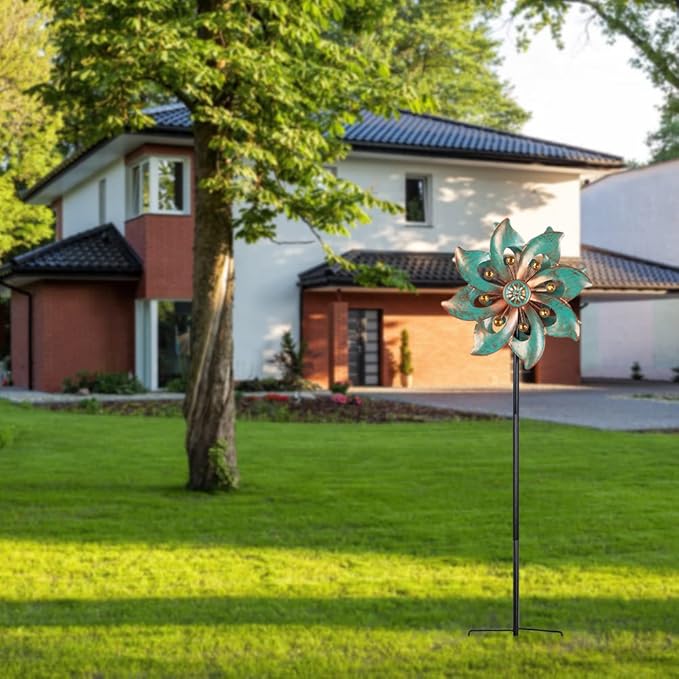 VEWOGARDEN Garden Decor Wind Spinners, Small Waterproof Metal Pinwheels Wind Spinner for Yard and Garden 37 * 10inches (Double Blade)