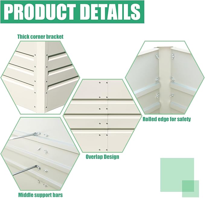 SnugNiture Galvanized Raised Garden Bed 6x3x2FT Outdoor Large Metal Planter Box Steel Kit for Planting Vegetables, Flowers, Beige White