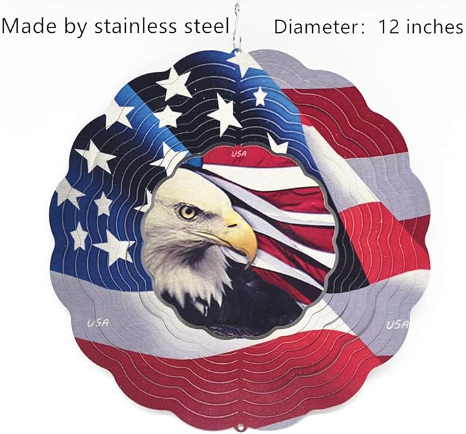 Patriotic Wind Spinner Metal Garden Decor Outdoor 3D Stainless Steel Sculptures Kinetic Hanging Whirligigs Yard Art Decorations Backyard Indoor Patio Lawn Ornaments Clearance Sun Catcher Windmill