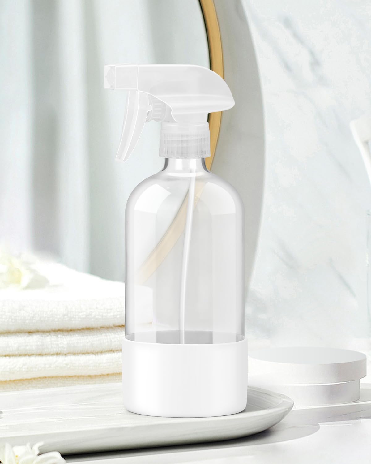 Glass Spray Bottles with Silicone Sleeve Protection, Empty 16OZ Reusable Spray Bottles, Refillable Containers with Spray Nozzles for Cleaning Solutions, Plants and Essential Oils 1 Pack White