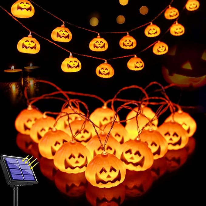 Large Halloween Solar String Lights Outdoor, Pumpkin Lights String with 8 Modes Indoor Outdoor Halloween Decorations Decor with 21.32ft 30 Pumpkin Lights for Halloween Party Yard Patio Bedroom
