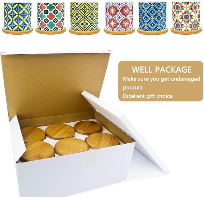 6 Pack Succulent Pots with Drainage Hole, 3 inch Ceramic Succulent Planter with Bamboo Tray, Bright Color Succulent Plant Pots for Cacti Succulent Soil Potting Mix Indoor/Outdoor