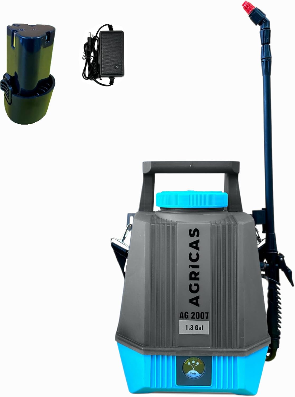 Battery Powered Sprayer 1.3 Gallon, Electric Lawn and Garden Sprayer for Weed/Pest Control, Lithium-Ion Battery, Adjustable Nozzle, Shoulder Strap, High-Pressure Hose