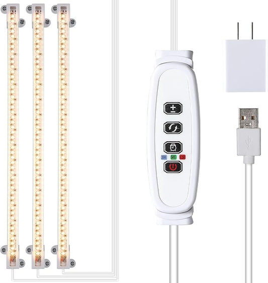 LED Grow Light Strips, Full Spectrum Plant Growing Lights for Indoor Plants 3000K, 144 LEDs Plant Lamp with 3/9/12H Timer, 10 Dimmable Levels, 3 Head 13 Inches
